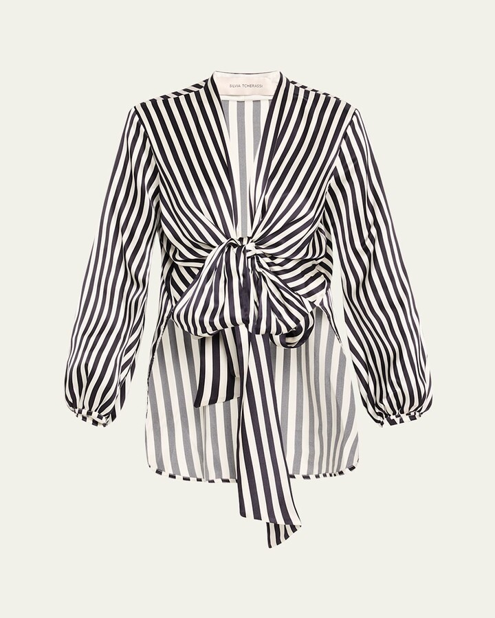 Silvia Tcherassi Honey Striped Tie Silk Blouse