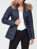 Thumbnail for your product : Very Value Short Faux Fur Trim Padded Coat Navy