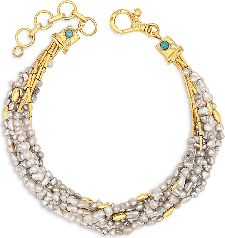 Gurhan 22 24K Yellow Gold Rain Keshi Pearl, Australian Opal