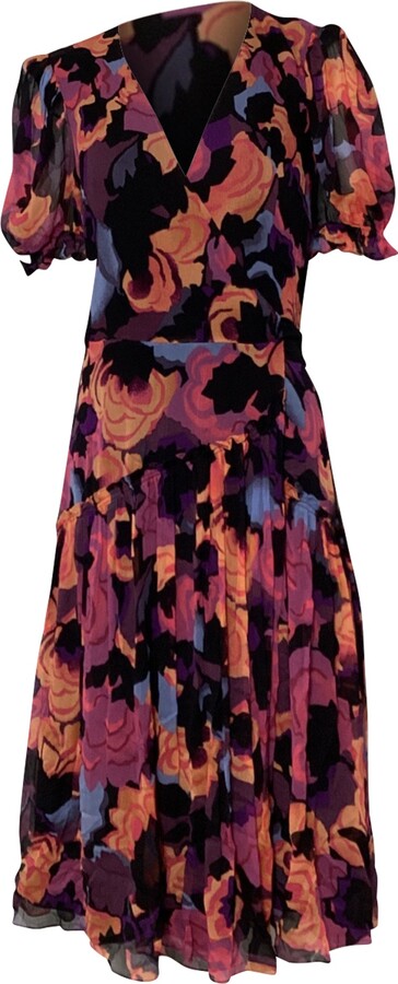 Wrap Midi Dress with Belt in Multicolor Viscose