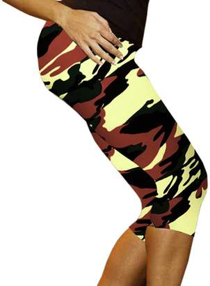 Deercon High Waist Fitness Yoga Sport Pants Woen Running Gy Stretch Capri 3/4 Leggings(Caouflage 2)