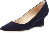 Thumbnail for your product : Manolo Blahnik Tittowed Suede Wedge Pump, Navy