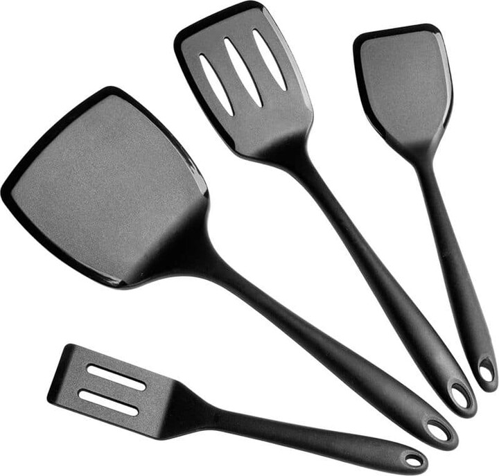 Anqtovp Black Silicone Spatula Turner Flipper Set 600°F Heat Resistant Non Stick Non Scratch Kitchen Utensils 4 Pack