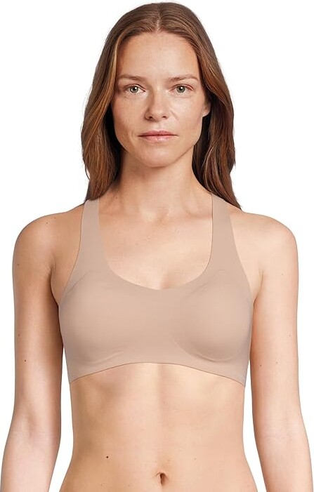 Calvin Klein Underwear Invisibles Lightly Lined Racerback Bralette Women's Bra Beige : LG (Women's 12-14), Elastane/Polyamide