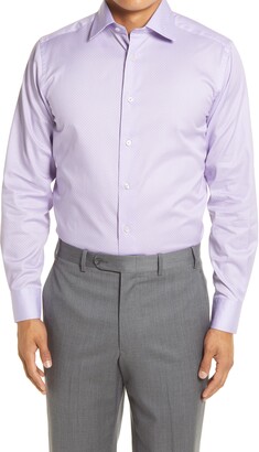 David Donahue Mens Trim Fit Micro Chevron Dress Shirt Lilac Purple 