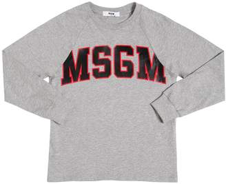 MSGM Logo Printed Cotton Jersey T-Shirt