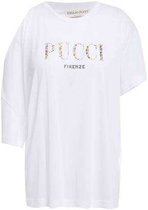 Emilio Pucci Asymmetric Cold-shoulder Embellished Jersey T-shirt