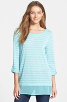 Thumbnail for your product : Caslon Layer Look Stripe Roll Sleeve Tunic (Regular & Petite)