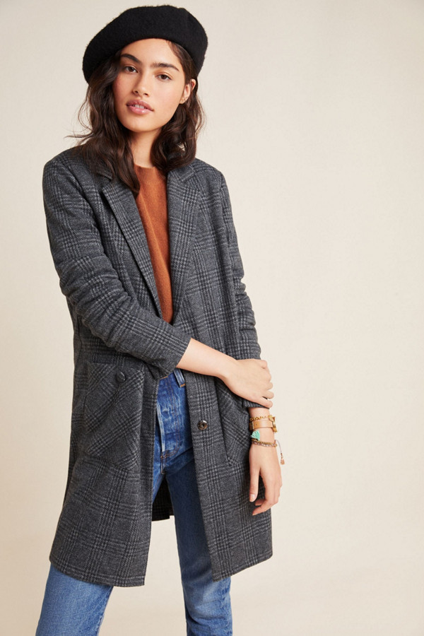 grey checked longline blazer