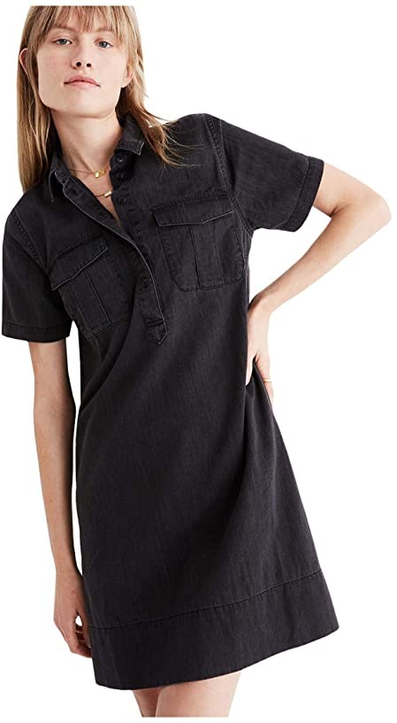 madewell black denim shirt dress