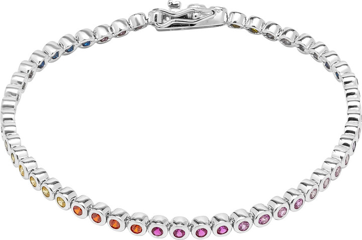 Spero London Sterling Silver Multicolour Bezel Tennis Bracelet / Silver