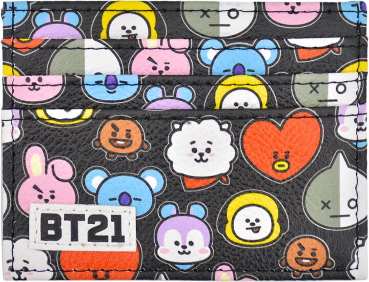 BT21 Wallet, Slim Credit Card Holder with 3 Cards Slots for Men and Women, Small Front Pocket Wallets, Black