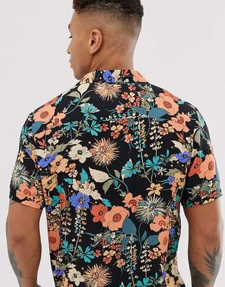 Topman shirt in black floral print