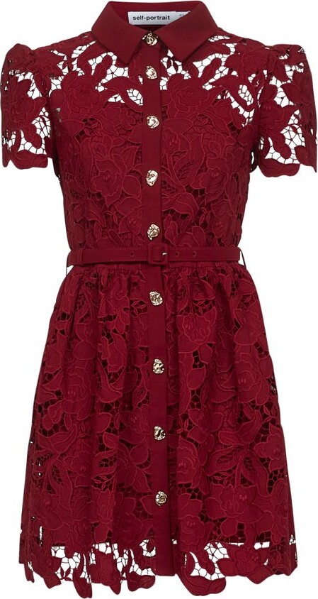 Self-Portrait Floral Lace Puff-Sleeved Dress