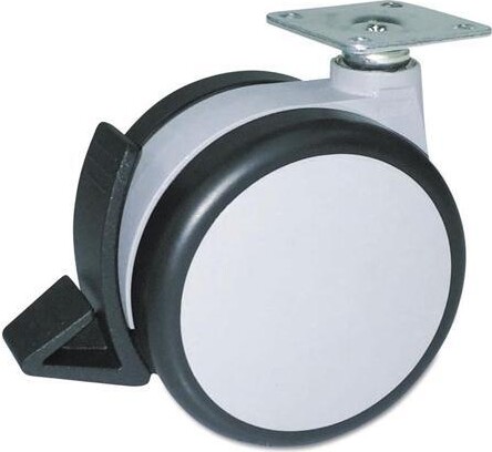 Master Manufacturing Master Caster 71444 Gemini Heavy-Duty Twin Wheel Hard Floor Casters With Brake, J Plate, Gray, 4/Set