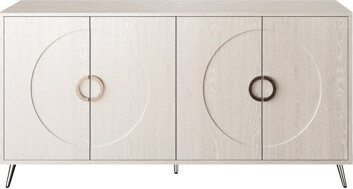 Modern Gray Lacquered 4 Door Wooden Cabinet Sideboard Buffet Server With Adjustable Shelf For Living Room, Entryway, Hallway, Office, Kitchen And Dini