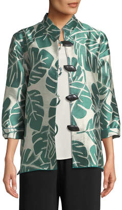 Caroline Rose Paradise Palm Jacquard Mandarin-Collar Jacket