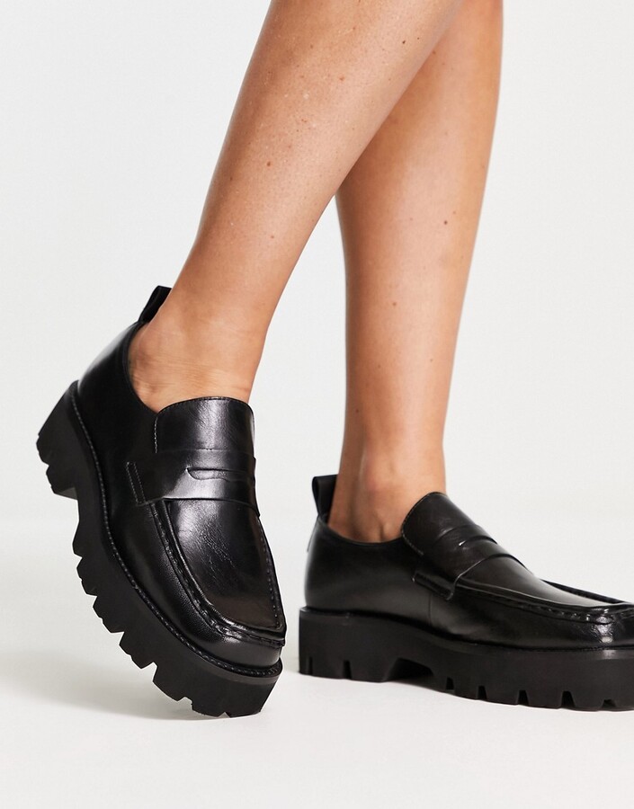 ASRA Farrel leather chunky square toe loafers in black - ShopStyle