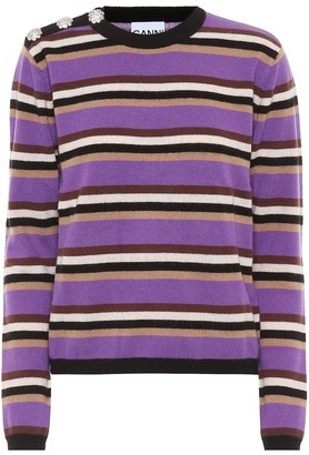 Ganni Embellished striped cashmere sweater