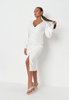 Missguided White Button Front Balloon Sleeve Knit Maternity Midi Dress -  ShopStyle
