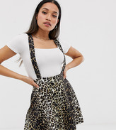 Thumbnail for your product : ASOS DESIGN Petite button front mini pinafore skirt in leopard print