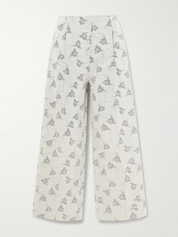 D’ESTRËE DESTREE - Martha Floral Denim-jacquard Wide-leg Pants - Gray