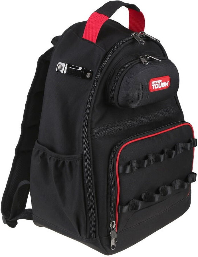 Hyper Tough Black Tool Backpack with Pockets and Loops, Portable Tool Storage with Base Support (Unisex)