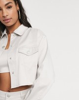 Thumbnail for your product : ASOS DESIGN satin cropped worker jacket with raw hem co ord