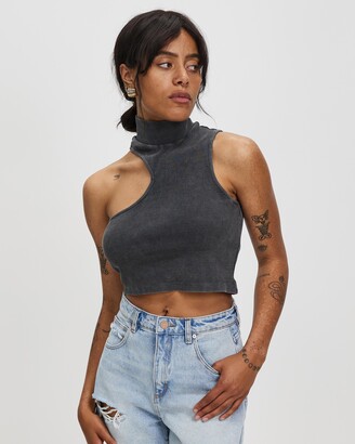 Topshop Women's Grey Cropped tops - Acid Wash Cut Out Funnel Crop Co-Ord -  Size M at The Iconic - ShopStyle