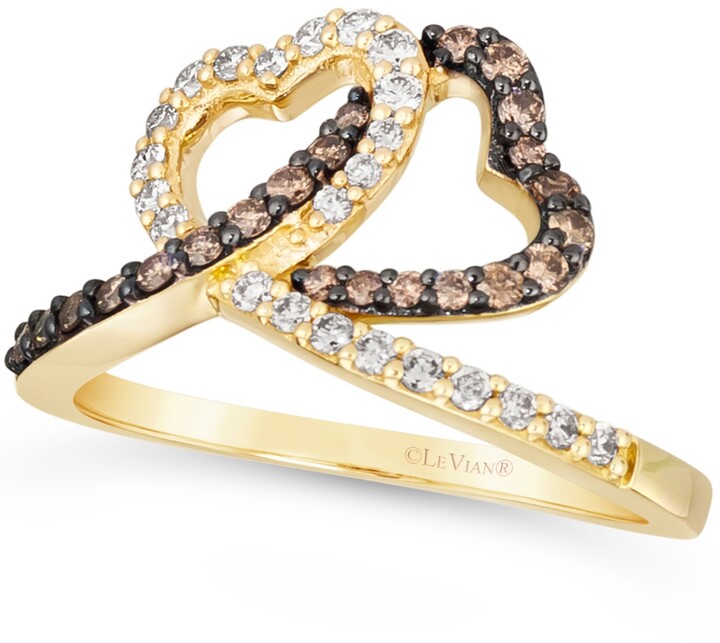 LeVian Chocolate Diamond (1/4 ct. t.w.) & Nude Diamond (1/4 ct. t.w.) Interlocking Heart Ring in 14k Rose Yellow or White Gold