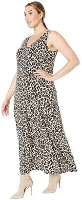 Vince Camuto Specialty Size Plus Size Sleeveless Maxi Elegant Leopard Knit Dress (Rich Black) Women's Dress