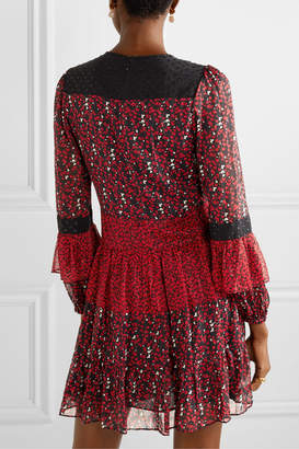 MICHAEL Michael Kors Paneled Printed Georgette And Fil Coupe Chiffon Mini Dress - Red
