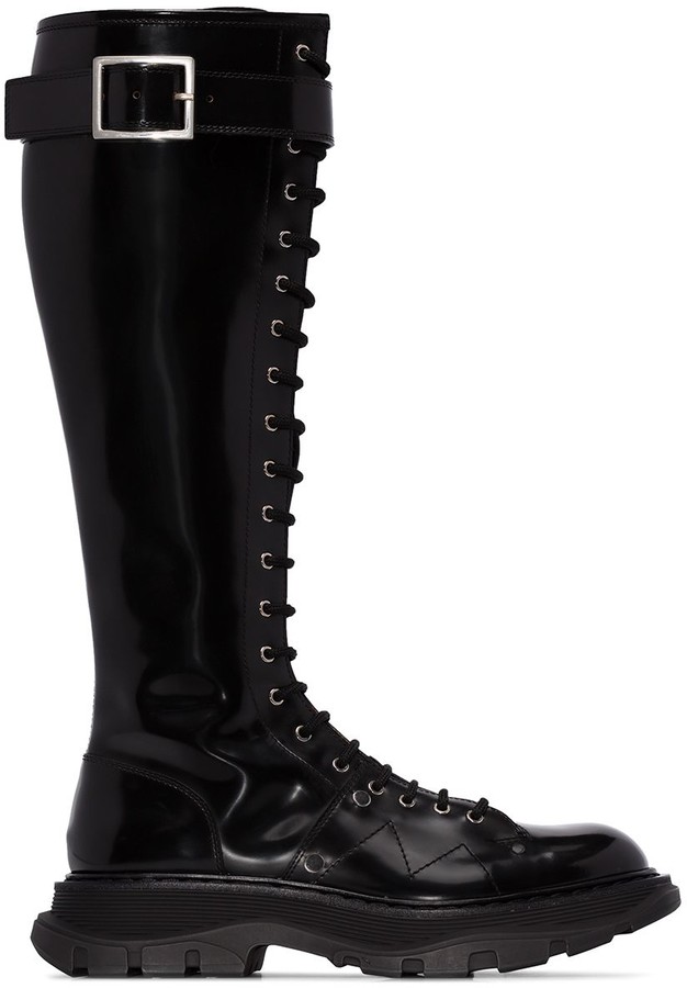 Details about   Yolkomo Women's Knee High Lace-up Square Heel Boots