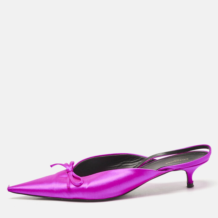 Balenciaga Magenta Satin Knife Bow Slingback Pumps Size 41