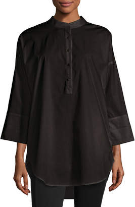 Go Silk 3/4-Sleeve Half-Button Oversized Stretch-Cotton Shirt, Petite