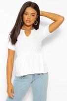 Thumbnail for your product : boohoo Ribbed Notch Front Peplum Top