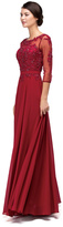 Thumbnail for your product : Dancing Queen - Lace-Applique Long Prom Dress with Sheer 3/4 Sleeves 9473X