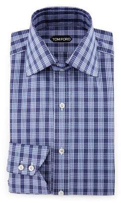 Tom Ford Bicolor Double-Check Slim-Fit Shirt, White/Black