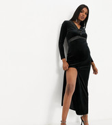 Thumbnail for your product : Jaded Rose Maternity exclusive velvet maxi dress with satin tux detail in black