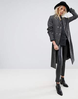 Religion Longline Trench Coat In Prince Of Wales Check