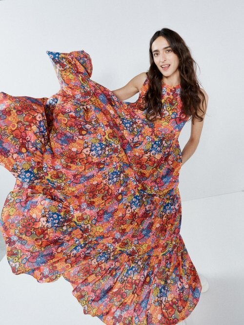 Raey Psychedelic Print Megatiered Silk Dress ShopStyle