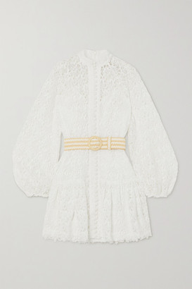 Zimmermann Belted Button-detailed Guipure Lace Mini Dress