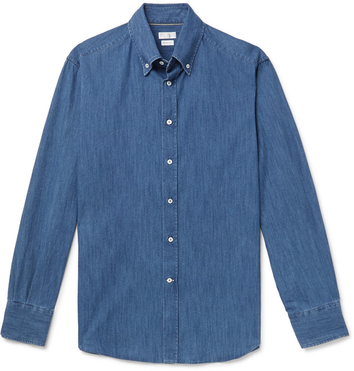 Brunello Cucinelli SlimFit ButtonDown Collar Denim Shirt ShopStyle