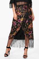 Thumbnail for your product : boohoo Lulu Velvet Flocked Tassle Midi Skirt