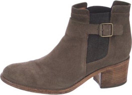 Alberto Fermani Suede Ankle Chelsea Boots Neutrals Colorblock Pattern Round-Toes Buckle Closure at Ankles