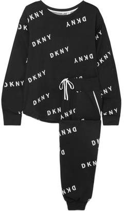 DKNY Printed Stretch-jersey Sweatshirt And Track Pants Set - Black