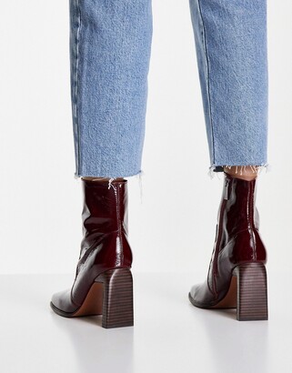 ASOS DESIGN Wide Fit Embrace leather high heel square toe boots in burgundy  - ShopStyle