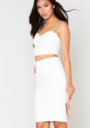 Missy Empire Indria White Lace Detail Bralet & Midi Skirt Co-Ord