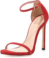 Thumbnail for your product : Stuart Weitzman Nudist Ankle-Strap Suede Sandal, Red