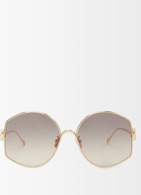 Gold Anagram-logo square-frame metal sunglasses